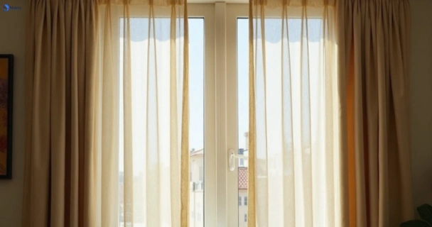 Dull dusty drapes in birtinya before professional cleaning